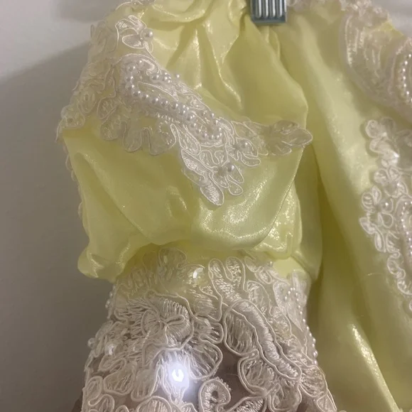 Vintage Kids Beaded Yellow and White Dress - Picture 5 of 12